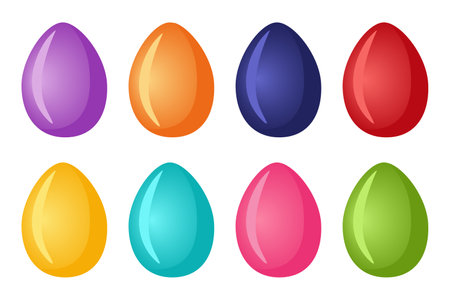 Set of painted eggs for Easter celebration. Religious symbol of Happy Easter celebration. A set of eight eggs of different colors. Design element for postcard. Vector illustration.のイラスト素材