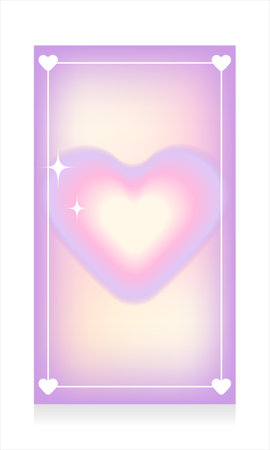 Gradient template with 90s style heart for social media story. Fashionable glamor aesthetics of the year 2000. Pastel pink, beige, purple, lilac colors. Vector illustration.のイラスト素材