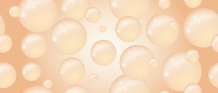 A beige background with many bubbles on it. Abstract bubble background. 3d texture of liquid with blobs. Seamless pattern. Vector illustration.のイラスト素材