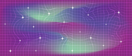 Gradient background with wavy checkered pattern with stars. Groovy retro abstract blurred gradient...