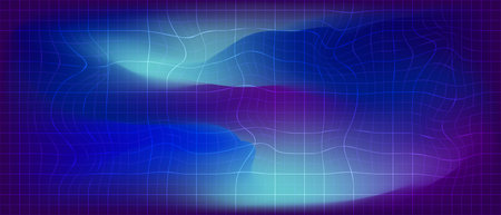 Blue gradient background with distorted wavy checkered pattern. Horizontal abstract blurred gradient mesh background. Water ocean sea sky template. Vector illustration.のイラスト素材