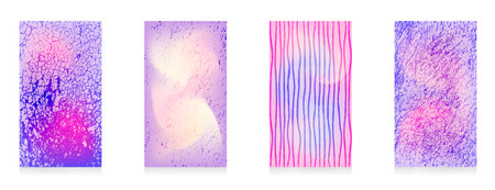 Set of four vibrant abstract backgrounds featuring grunge textures in pink, purple, and blue tones....