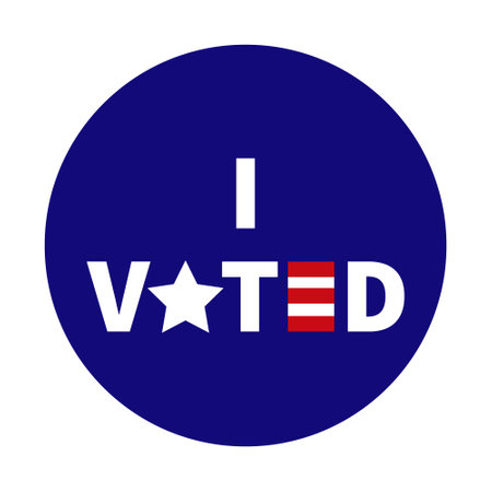 I Voted badge, vote button featuring a star replacing the O and patriotic red, white, and blue...