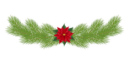 Christmas Poinsettia and Pine Garland Designのイラスト素材
