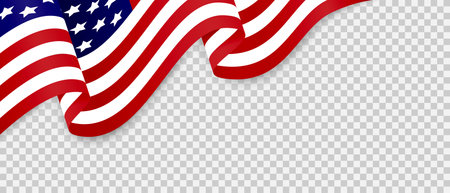 Realistic waving american flag on transparent background. For patriotic design and celebration Independence Day 4th of July, Memorial, Veterans Day. Presidential inauguration design element.のイラスト素材