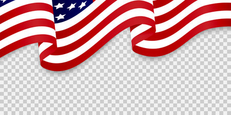 Waving american flag on transparent background. For patriotic design and celebration of Independence Day 4th of July, Memorial, Veterans Day. Presidential inauguration design element.のイラスト素材