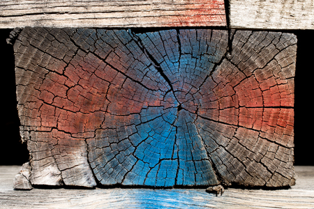 Painted wooden block texture red and blueの写真素材