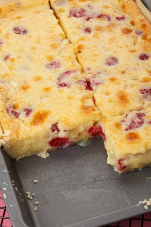 Raspberry and white chocolate slicesの写真素材