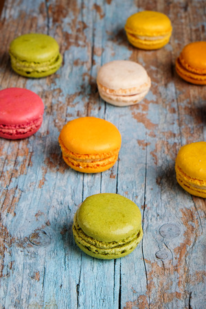 Macaroons on a wooden backgroundの写真素材