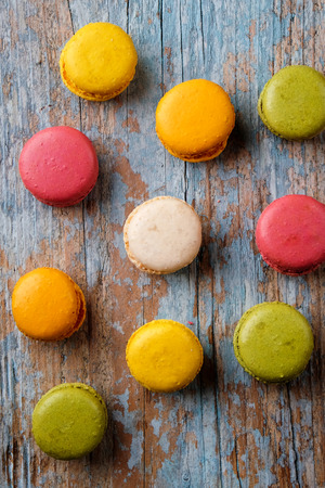 Macaroons on a wooden backgroundの写真素材