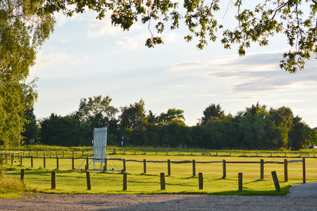 English Country Village Cricket Ground and Scoreboardのeditorial素材