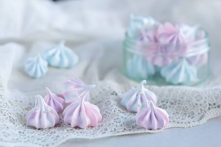 Colored Meringue candies on a table