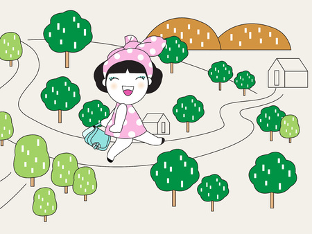 Happy Walk Home Character illustrationのイラスト素材