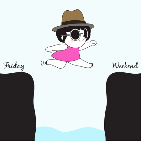 Happily Jumping To weekend Character illustrationのイラスト素材