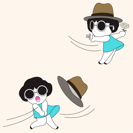 Windy Day Character illustrationのイラスト素材