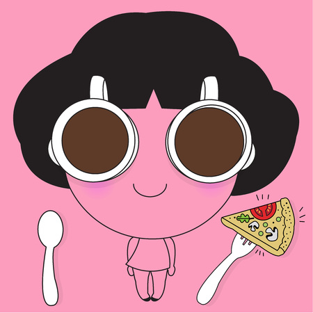 But First Coffee Table Mat Female Character Design illustrationのイラスト素材