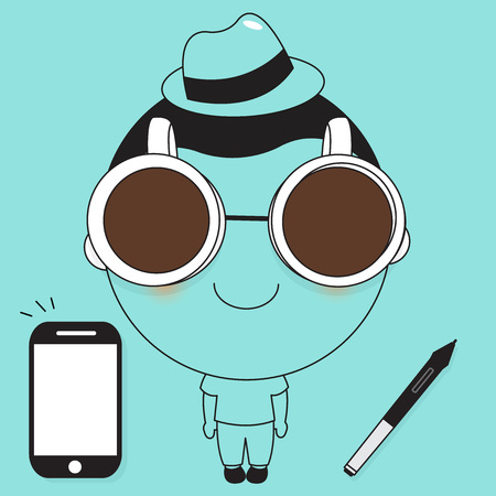 But First Coffee Table Mat Male Character Design illustrationのイラスト素材