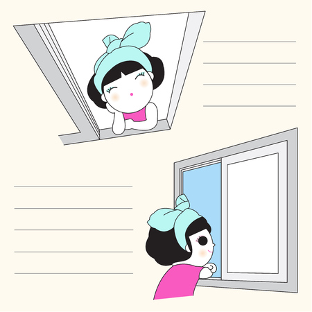 I Like The Blue Sky And Warm Sunlight Character Paper Note illustrationのイラスト素材