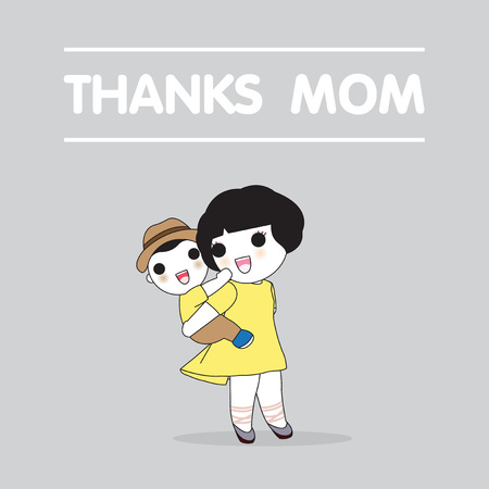 Thanks Mom Mother's Day Card Character illustrationのイラスト素材