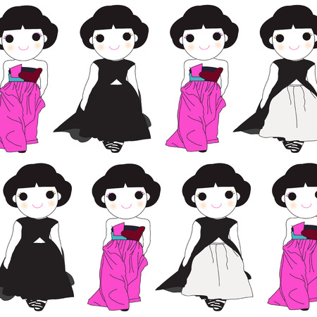 Fashionista Girls Character Pattern Wallpaper illustrationのイラスト素材