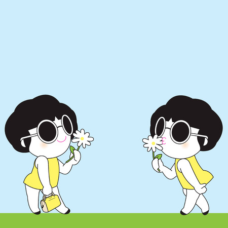 Sisters Are Flowers From The Same Garden Paper Note Character illustrationのイラスト素材