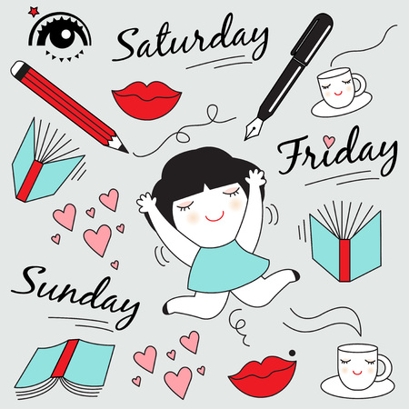 Friday Saturday Sunday Best Days Of The Week Character Pattern illustrationのイラスト素材