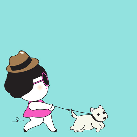 Walking A Dog Paper Note Character illustration 1のイラスト素材