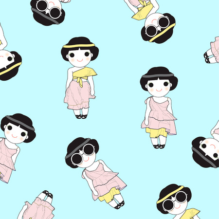 Trying On Spring Outfit Character Pattern illustrationのイラスト素材