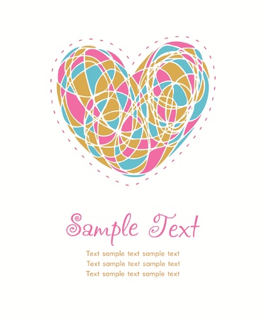 Decorative illustrated text background  Layout with hand drawn cute heart and sample text  Template for design greeting cards, scrapbooking, covers のイラスト素材