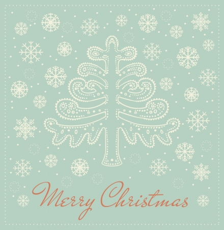 Template for design greeting card with decorative ornamental fantasy fir tree, snowflakes and place for your text  Winter illustrated background のイラスト素材