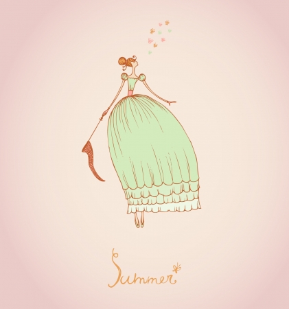 Hand drawn illustration and place for your text  Template with image of girl  Illustration set Four Seasons  Summer のイラスト素材