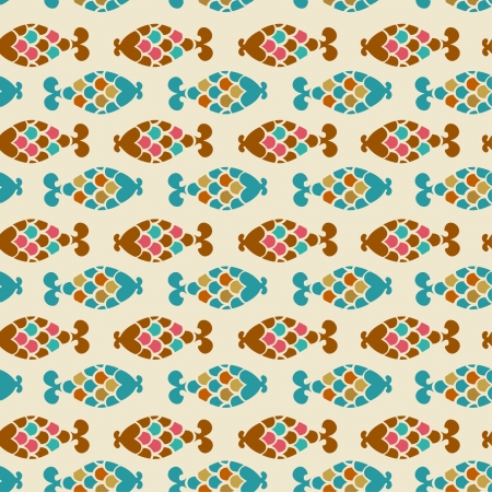 Seamless decorative pattern with ornamental fishes  Endless colorful cartoon texture  Template for design and decoration のイラスト素材
