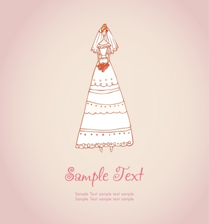 Hand drawn illustration and place for your text  Template with image of bride in wedding dress のイラスト素材