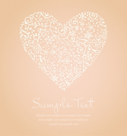 Lace illustration of heart and sample text  Template for design romantic greeting card, wedding invitation with ornamental heart のイラスト素材