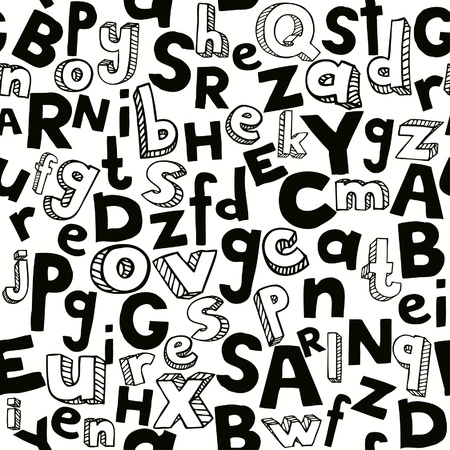 Seamless black and white typographic pattern  Hand drawn endless texture with letters のイラスト素材
