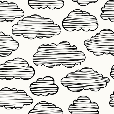 Seamless hand drawn black and white texture with linear sketchy clouds  Template for design and decoration textile, backgrounds, wrapping paper, package のイラスト素材