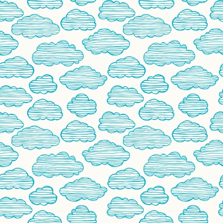 Cute hand drawn stylized seamless cloudy texture  Endless pattern with striped blue clouds  Template for design and decoration のイラスト素材