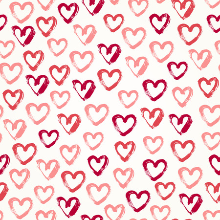 Romantic hand drawn endless pattern. Red heart seamless texture. Template for design greeting cards,...