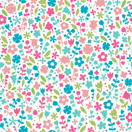 Seamless floral background. Colorful doodle endless pattern. Template for design fabric, wrapping paper, greeting cards, wear, accessories, bagsのイラスト素材