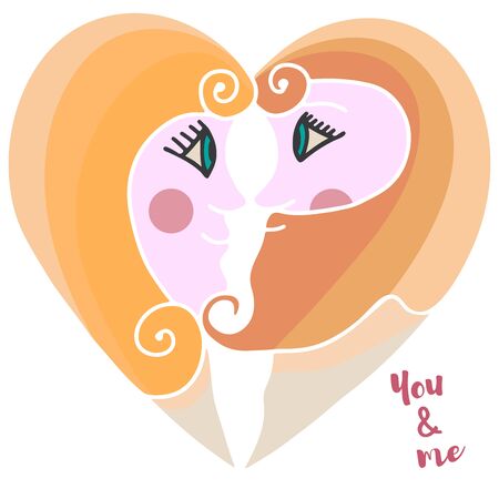 man and woman silhouette in heart shapeのイラスト素材