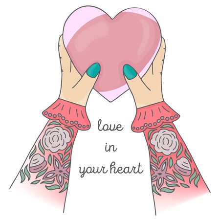 two hands of a woman holding a heartのイラスト素材