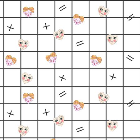 Graphic seamless pattern with funny hearts. Symbols of love, relationships and valentine day.のイラスト素材