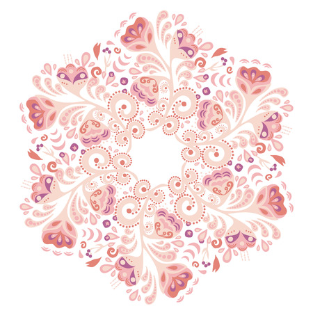 Traditional Russian ornament with elements of folk Khokhloma style. A floral print in gold colors. Vector illustration.のイラスト素材