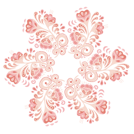 Traditional Russian ornament with elements of folk Khokhloma style. A floral print in gold colors. Vector illustration.のイラスト素材