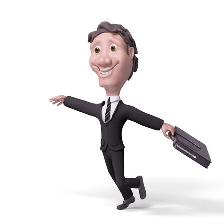 Character joyful businessman running with briefcase isolated 3d renderingの写真素材