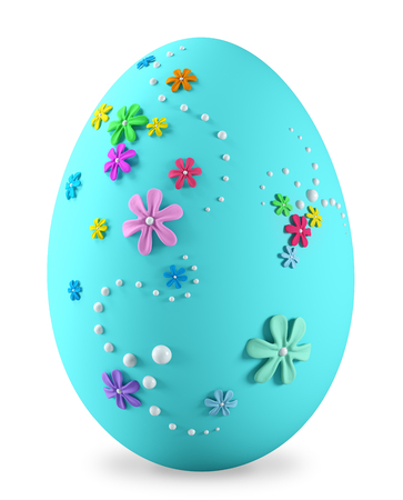 Easter egg decorated with flower pattern isolated 3d renderingの写真素材