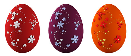 Multicolored easter eggs decorated with flower pattern isolated 3d renderingの写真素材
