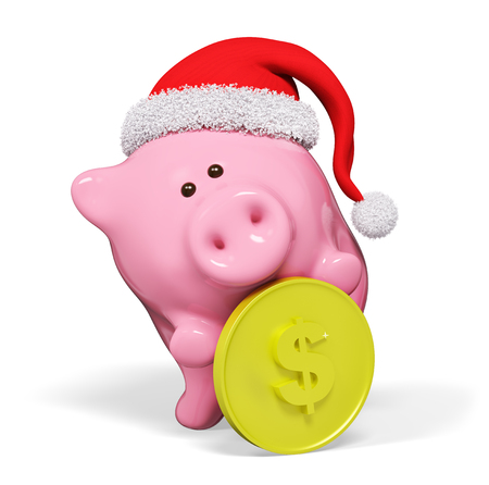 Christmas character piggy bank isolated, 3d renderingの写真素材