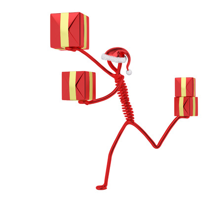 Character running to delivery christmas gifts, isolated 3d renderingの写真素材