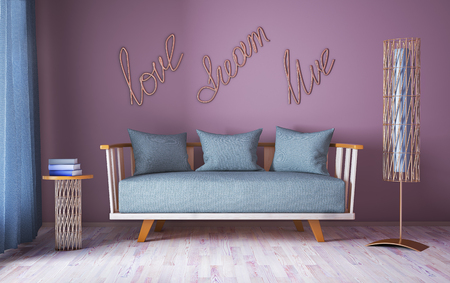 Interior design of modern living room with sofa 3d renderingの写真素材